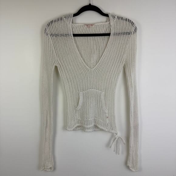 Abercrombie & Fitch Womens Long Sleeve Open Knit White Hooded Sweater Medium - Picture 1 of 13